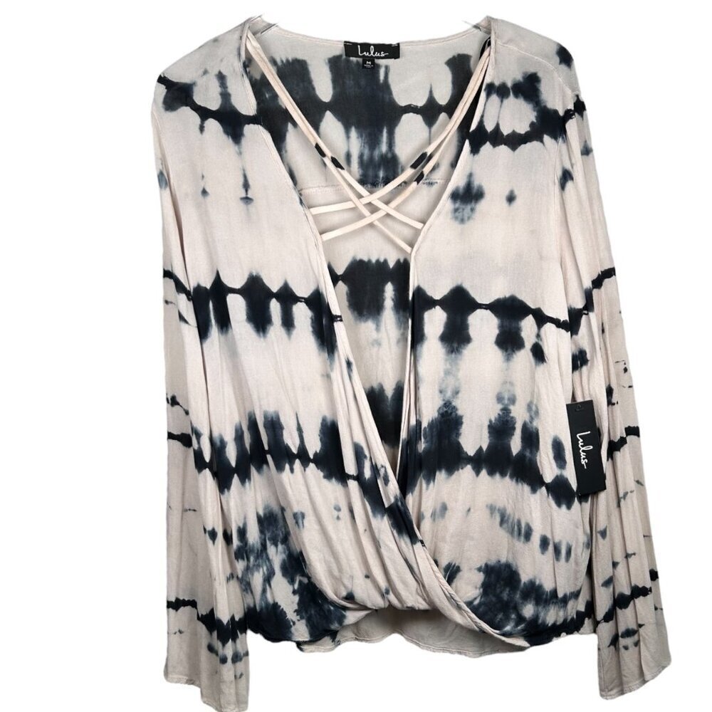 Lulus Medium Rayon Drape Tie Dye Long Sleeve Blouse Top Flowy Boho